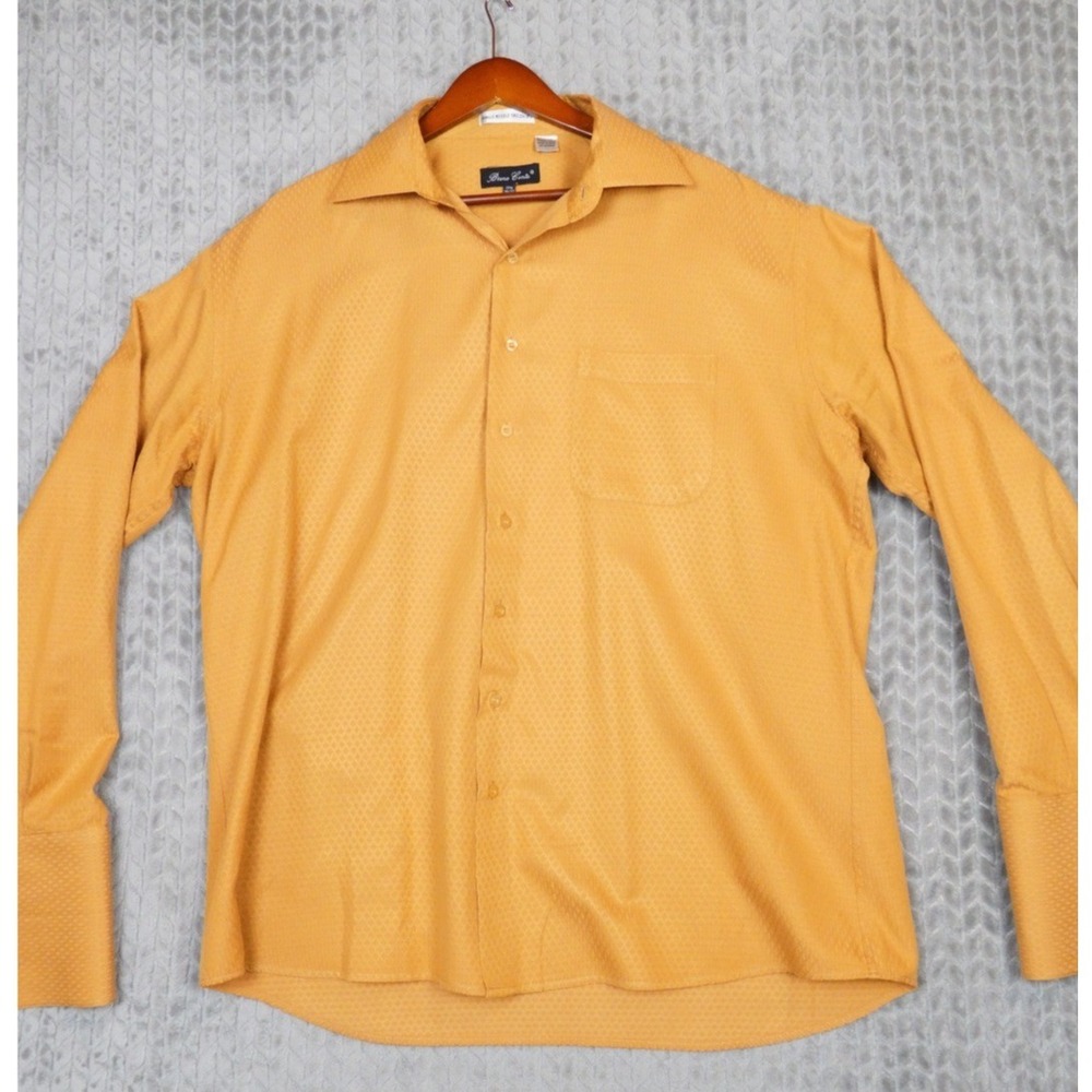 Bruno Conte Dress Shirt Mens 17.5 36/37 Orange Diamond Textured Cotton Blend L/S